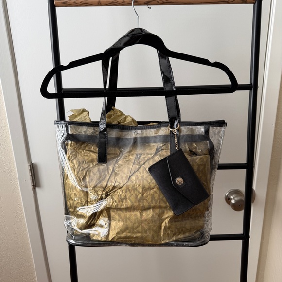 NWOT Michael Kors Black Transparent Zipper Tote with Removeable pouch - Picture 2 of 5